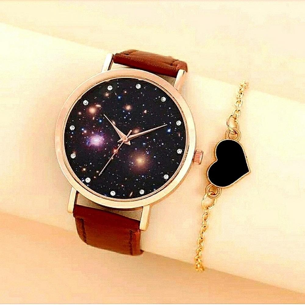 Galaxy print quartz watch &  bracelet set, NWOT